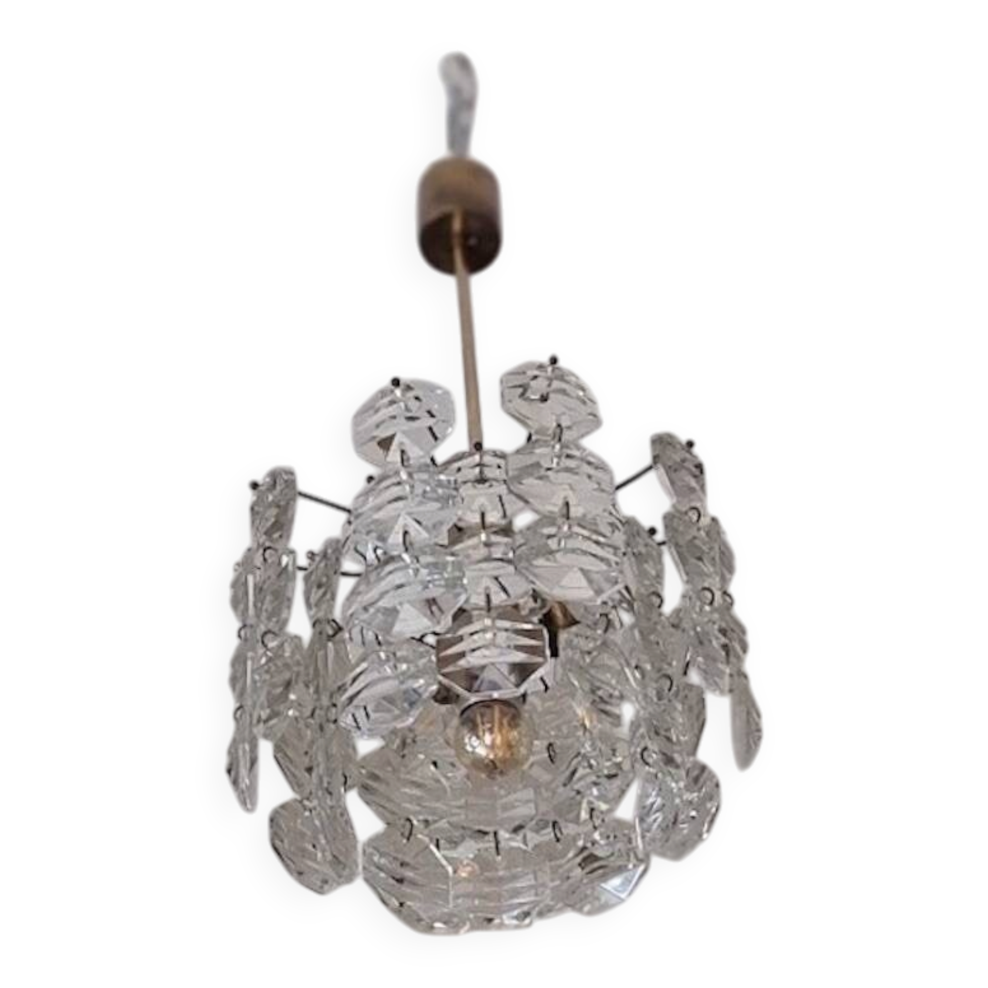 Kinkeldey brass and faceted glass 3-level chandelier, 1960s