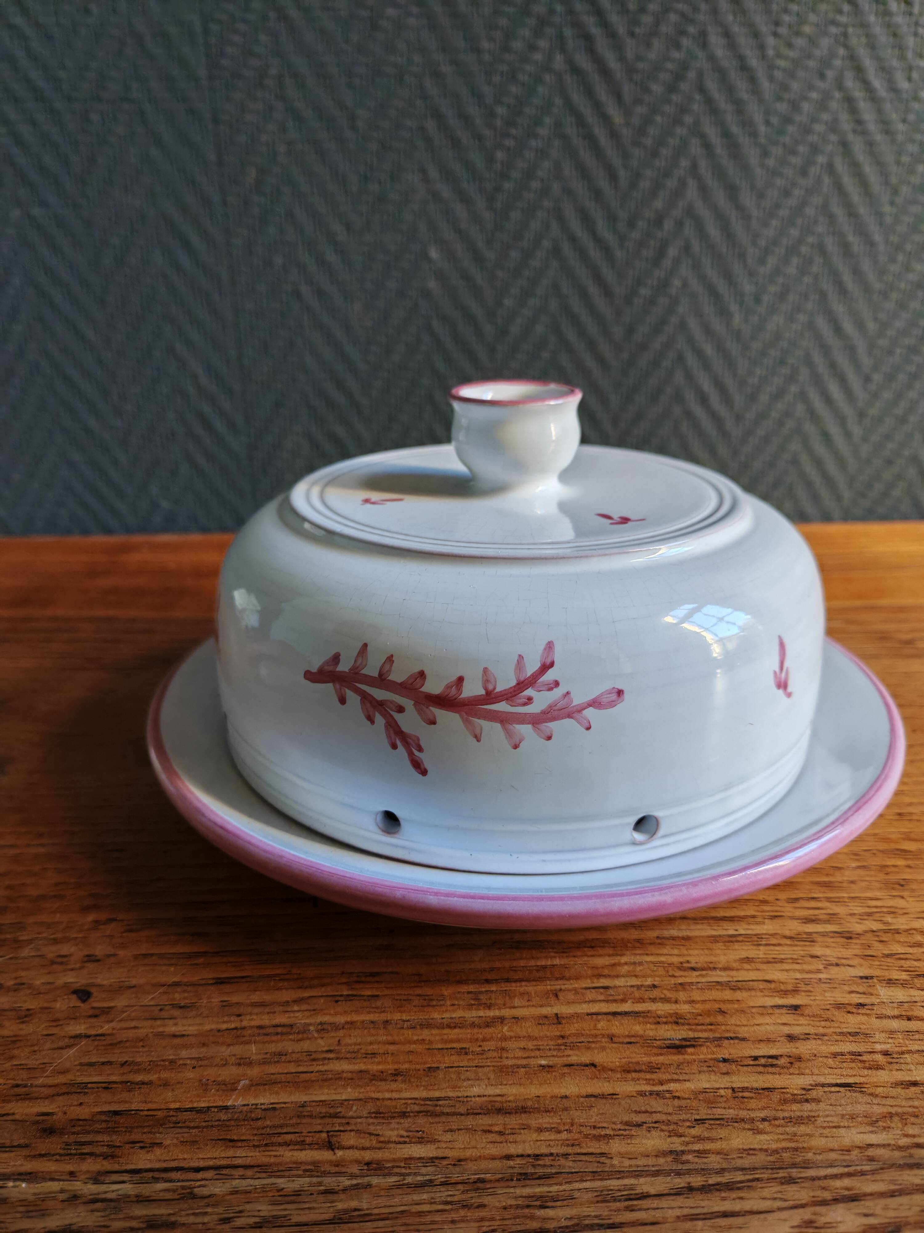Vintage Ceramic Cheese Dome – Floral Branch Decor