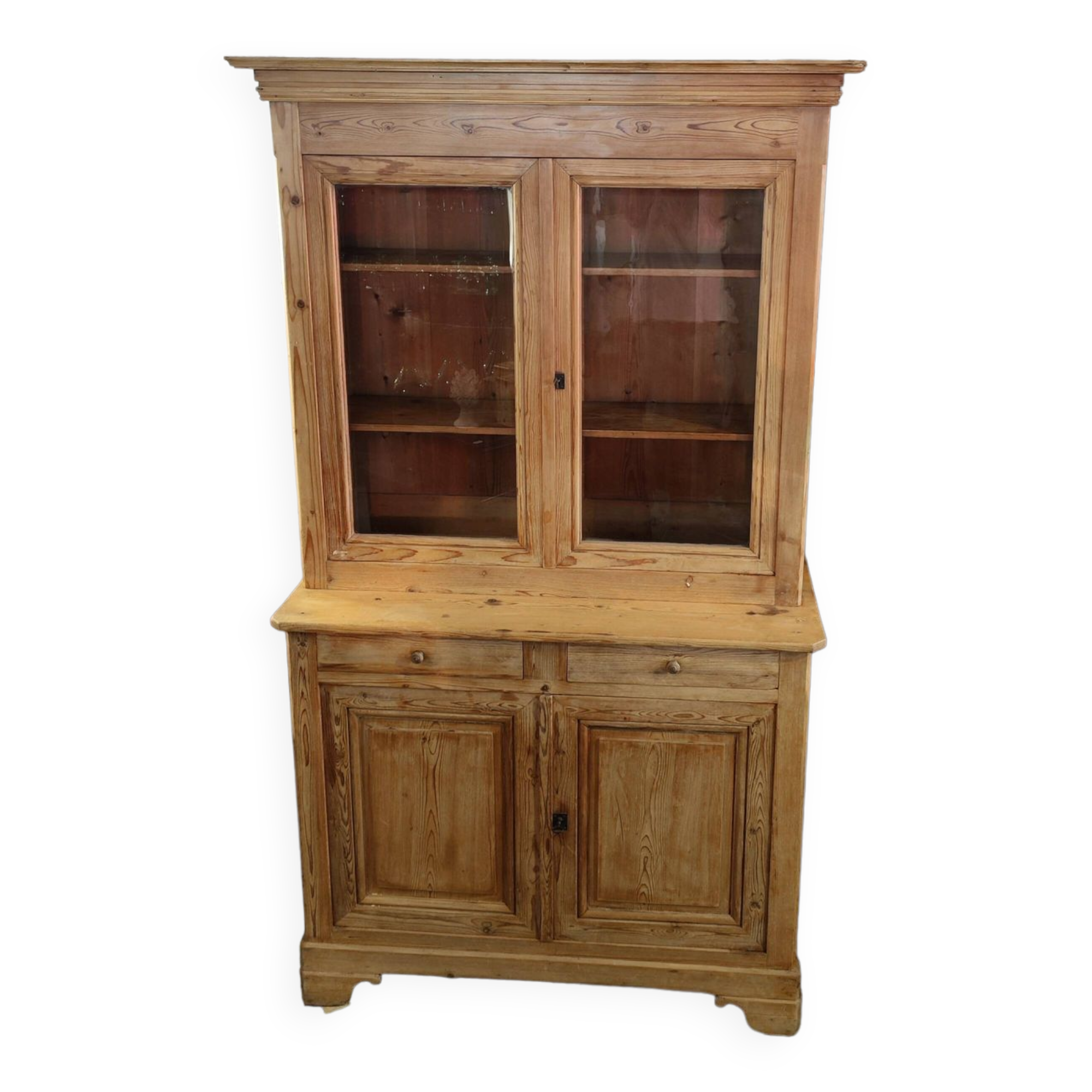 Ancien buffet deux corps vaisselier en pin