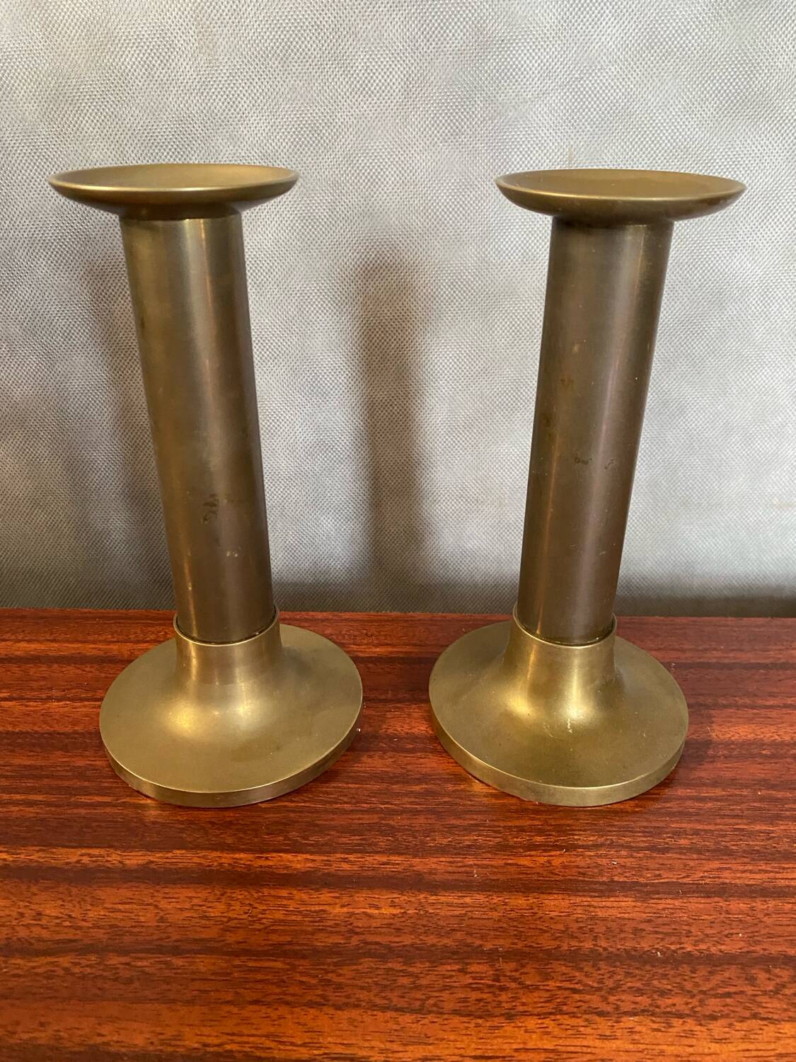 Antique Pair Of Vintage Brass Column Candle Holders