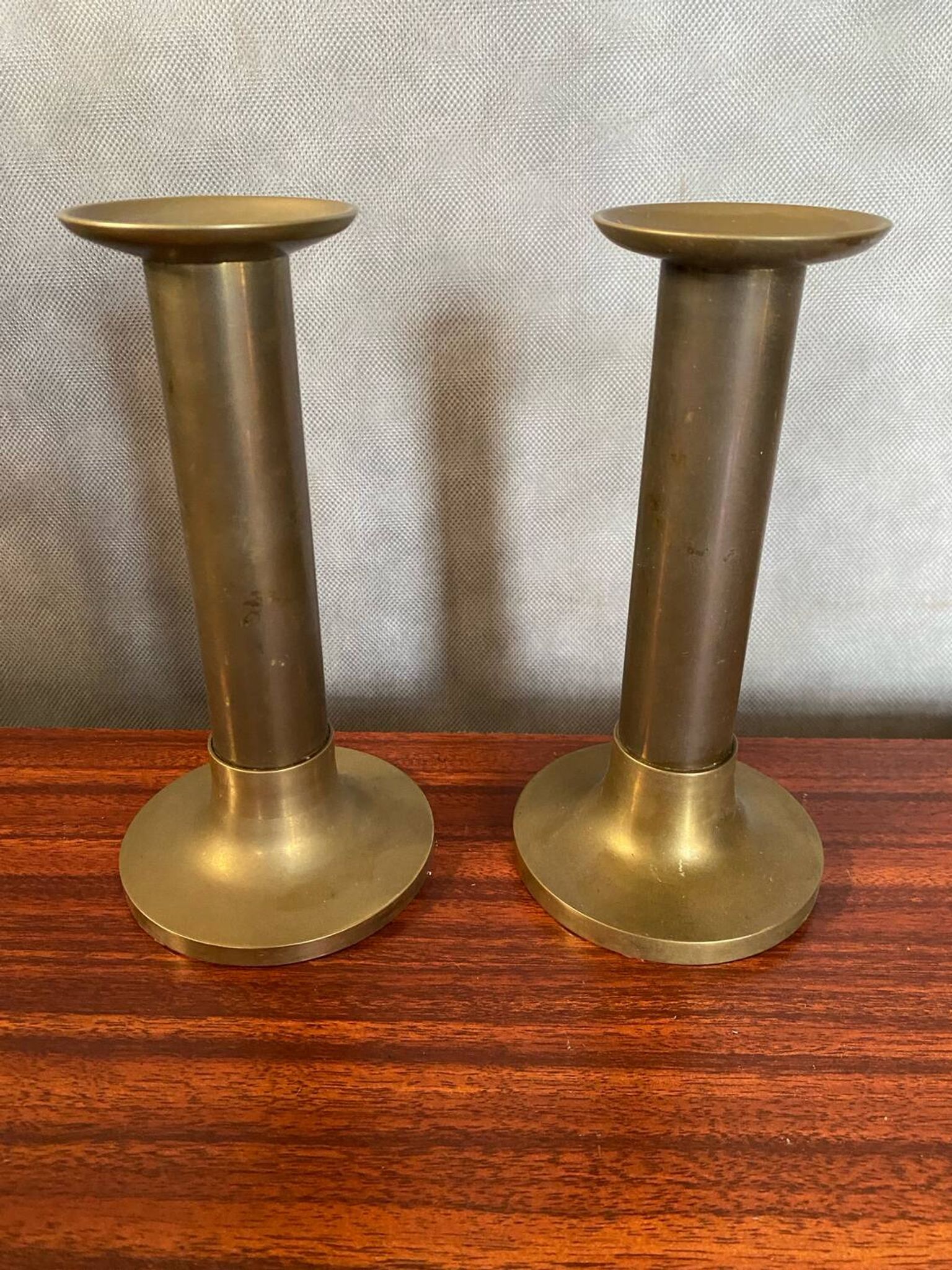 Antique Pair Of Vintage Brass Column Candle Holders