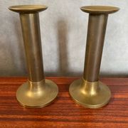 Antique Pair Of Vintage Brass Column Candle Holders