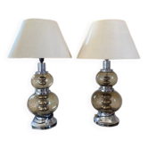 Paire de lampes en verre fumé et chrome