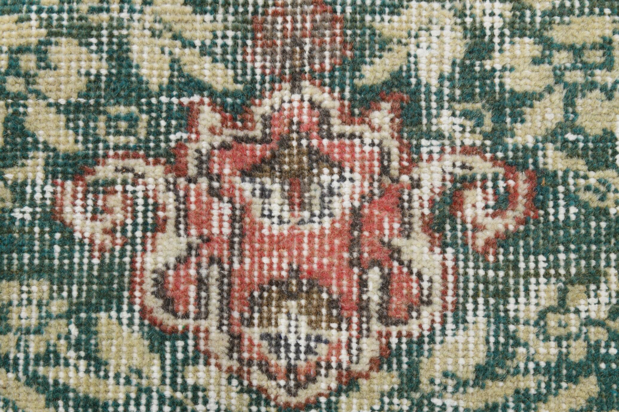 Green Beige Medallion vintage turkish Rug, hand made vintage carpet