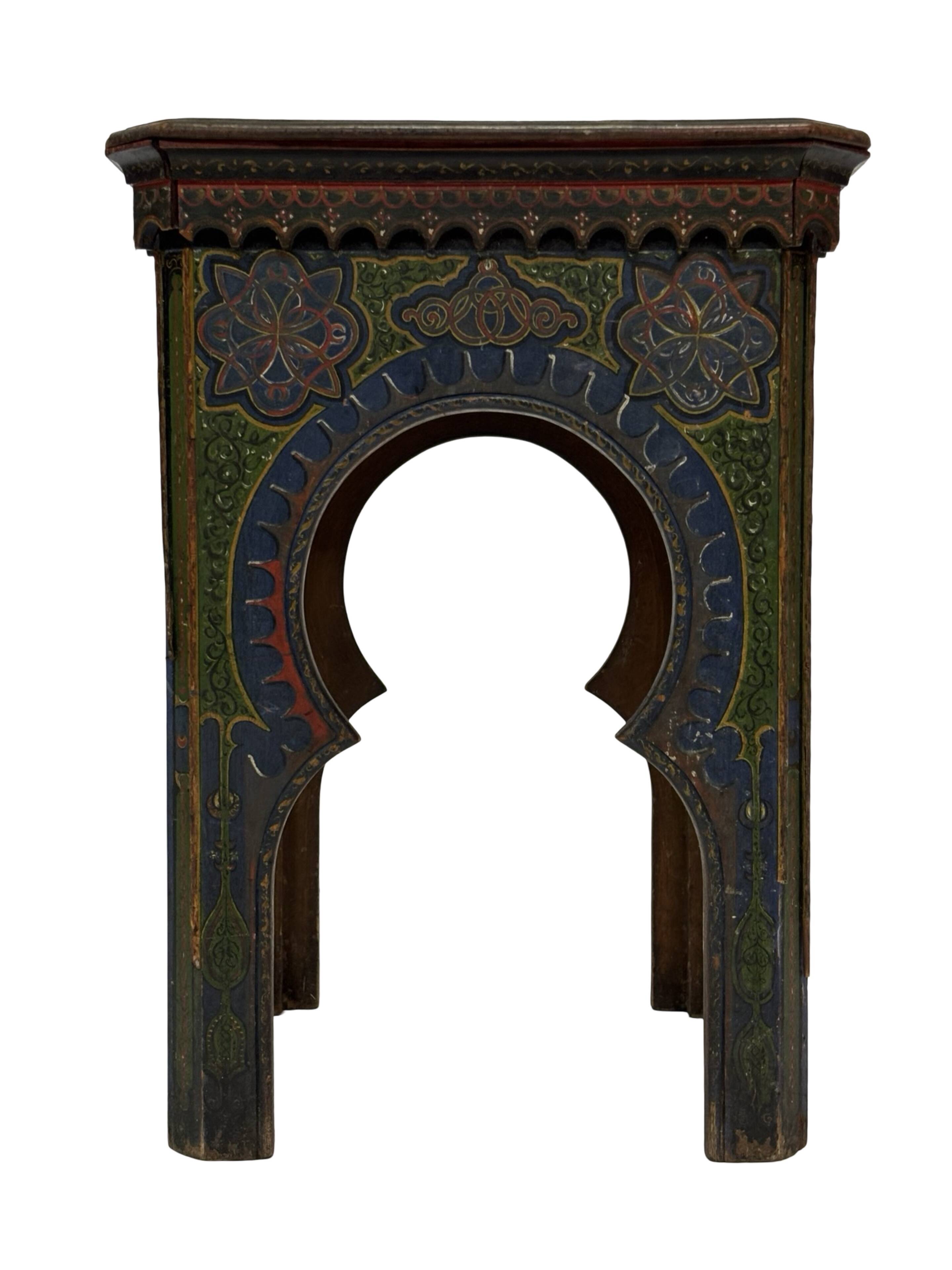 Antique hand-painted Moroccan Moorish Zouak side table