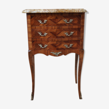 Bedside Louis XV marquetry marble