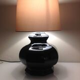Octagonal black ceramic lamp and gold lampshade / vintage 70s