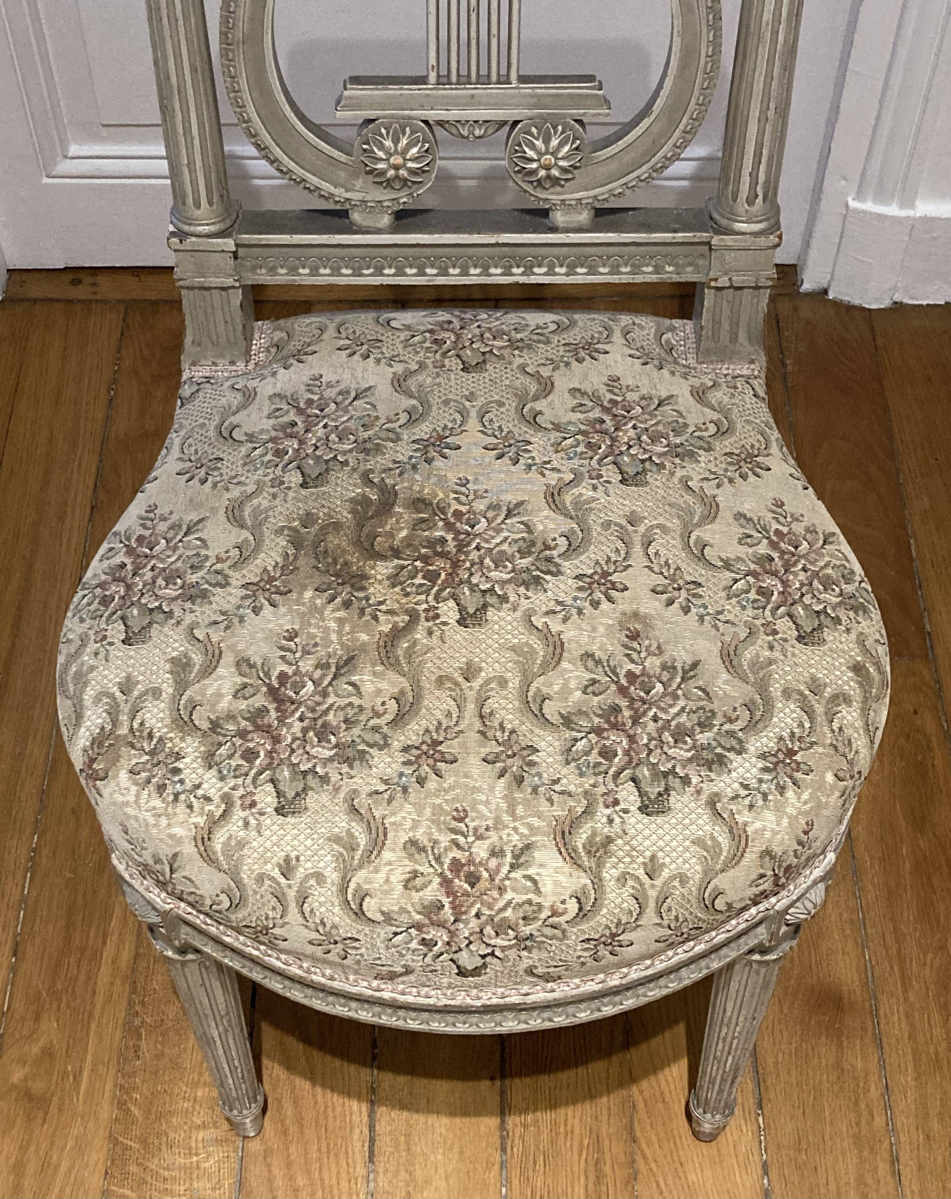 Pair of chairs, lyre back, based on a model by Jacob, Louis XVI style.
