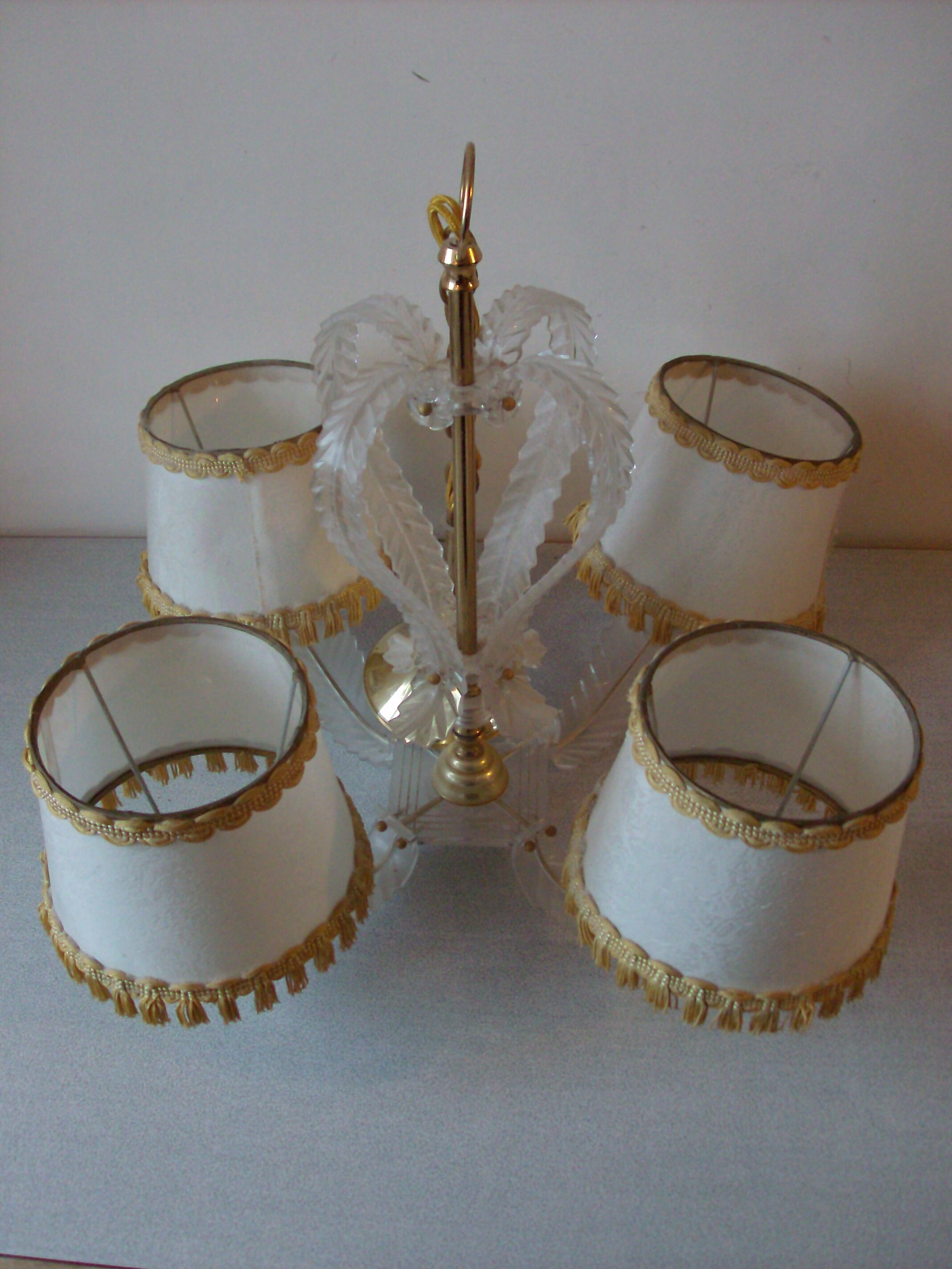 Old chandelier 4 lights plastic sheet and lampshade vintage lighting