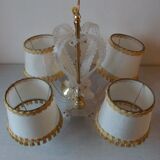 Old chandelier 4 lights plastic sheet and lampshade vintage lighting