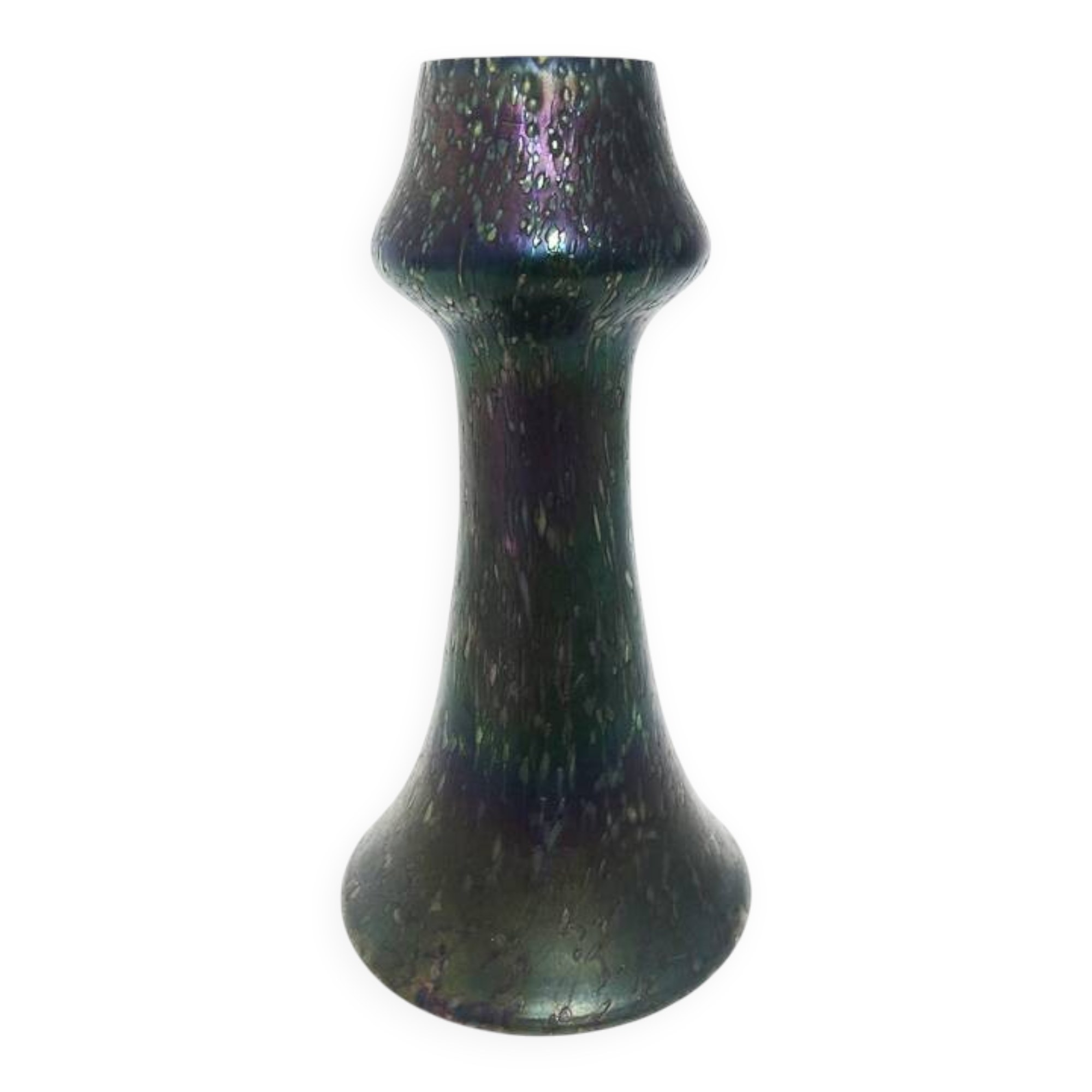 Iridescent green and purple glass paste vase – 20th century