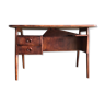 Danish teak desk, compass feet signed by Tibergaard