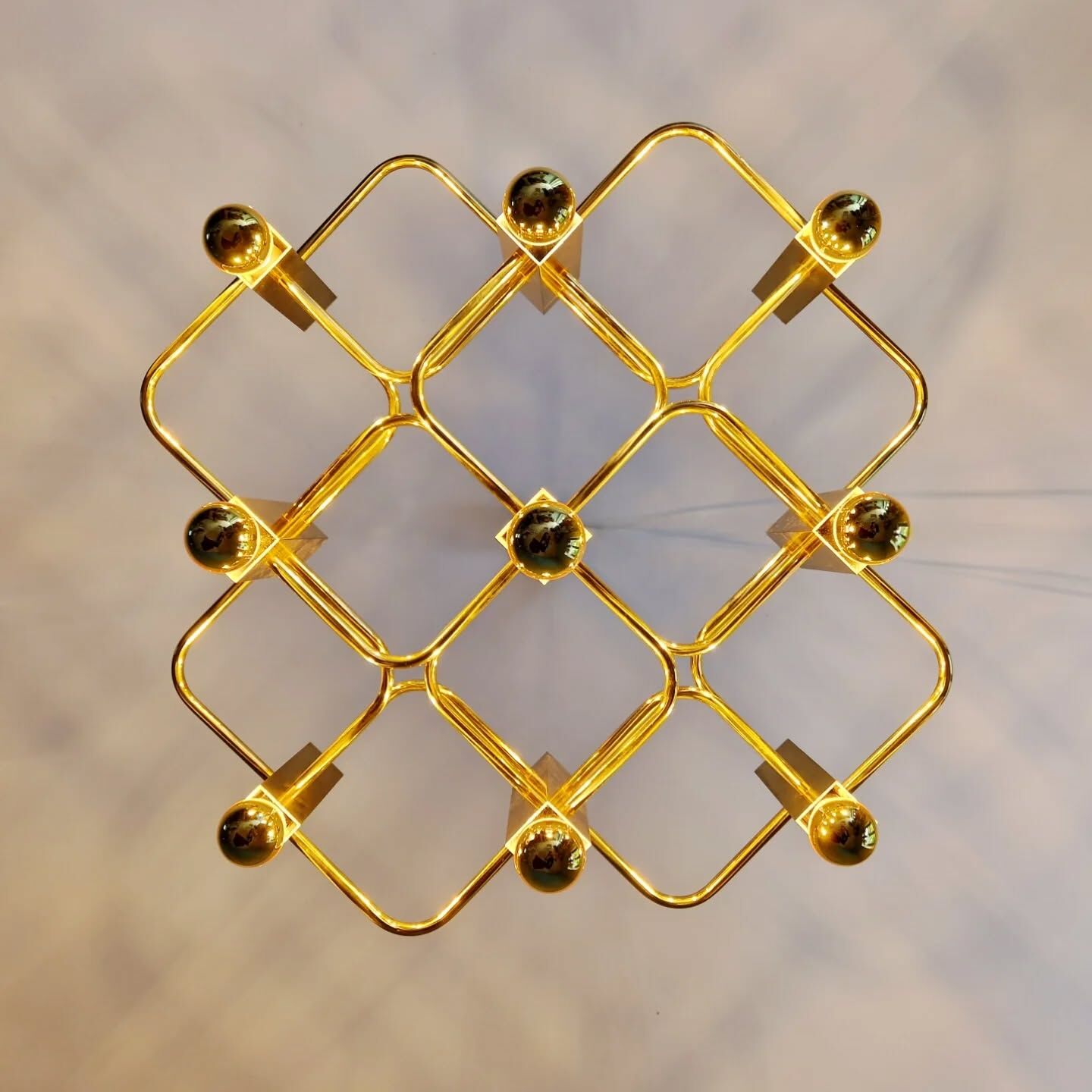 Large geometric brass chandelier, Gaetano Sciolari, Boulanger, 1970