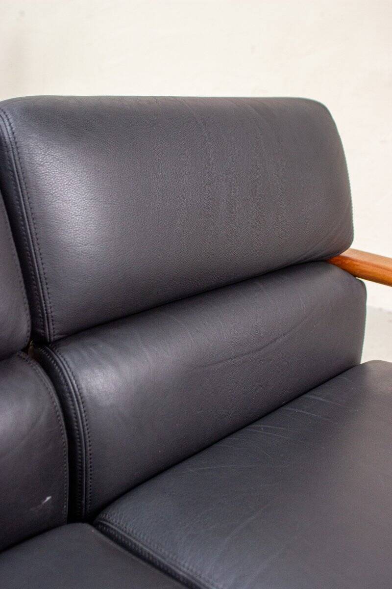 Vintage Two-Seater Teak and Leather Sofa by Olsen & Laursen, 1980s