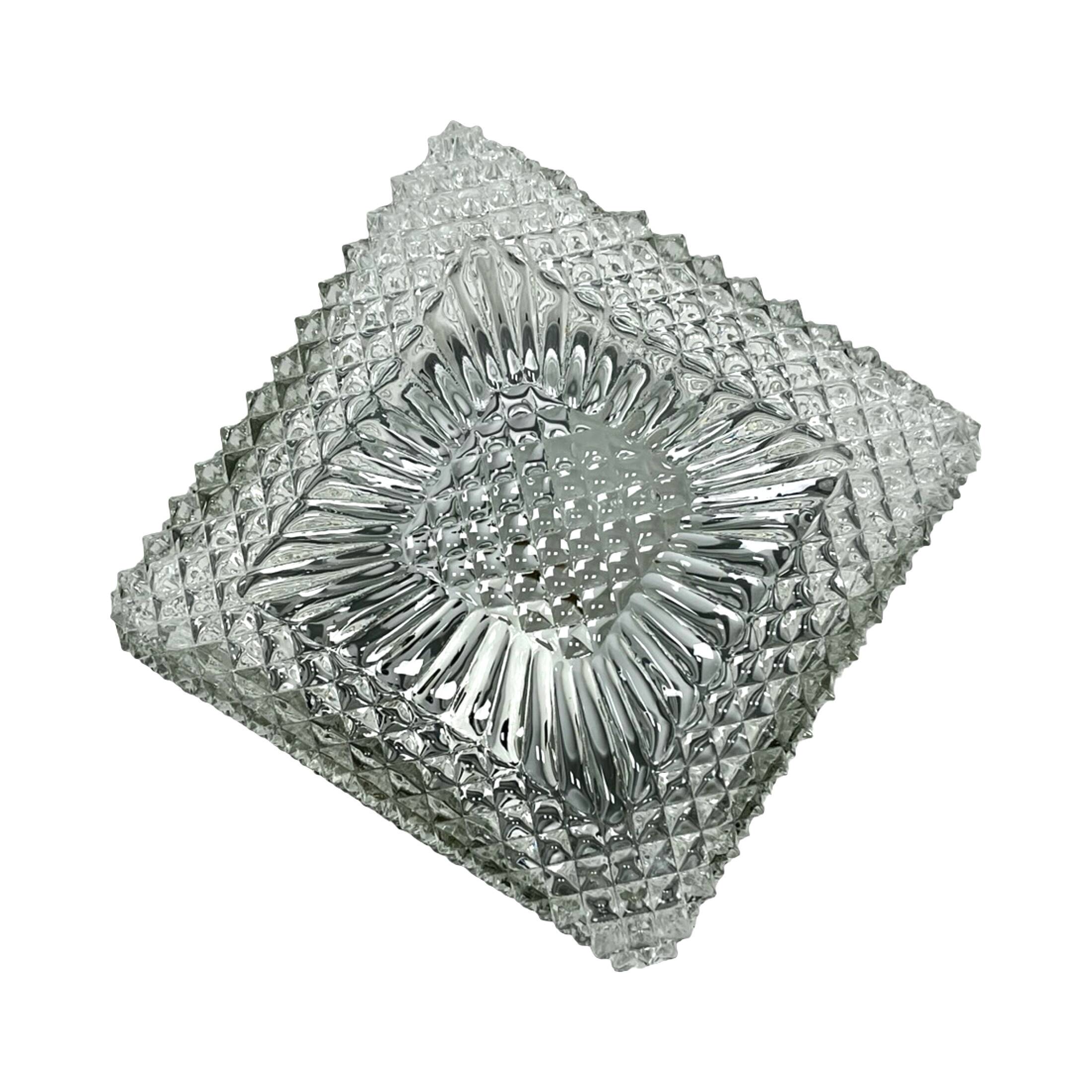 Square glass cube flush-mount light, Hillebrand (Germany), 1970s. Vintage
