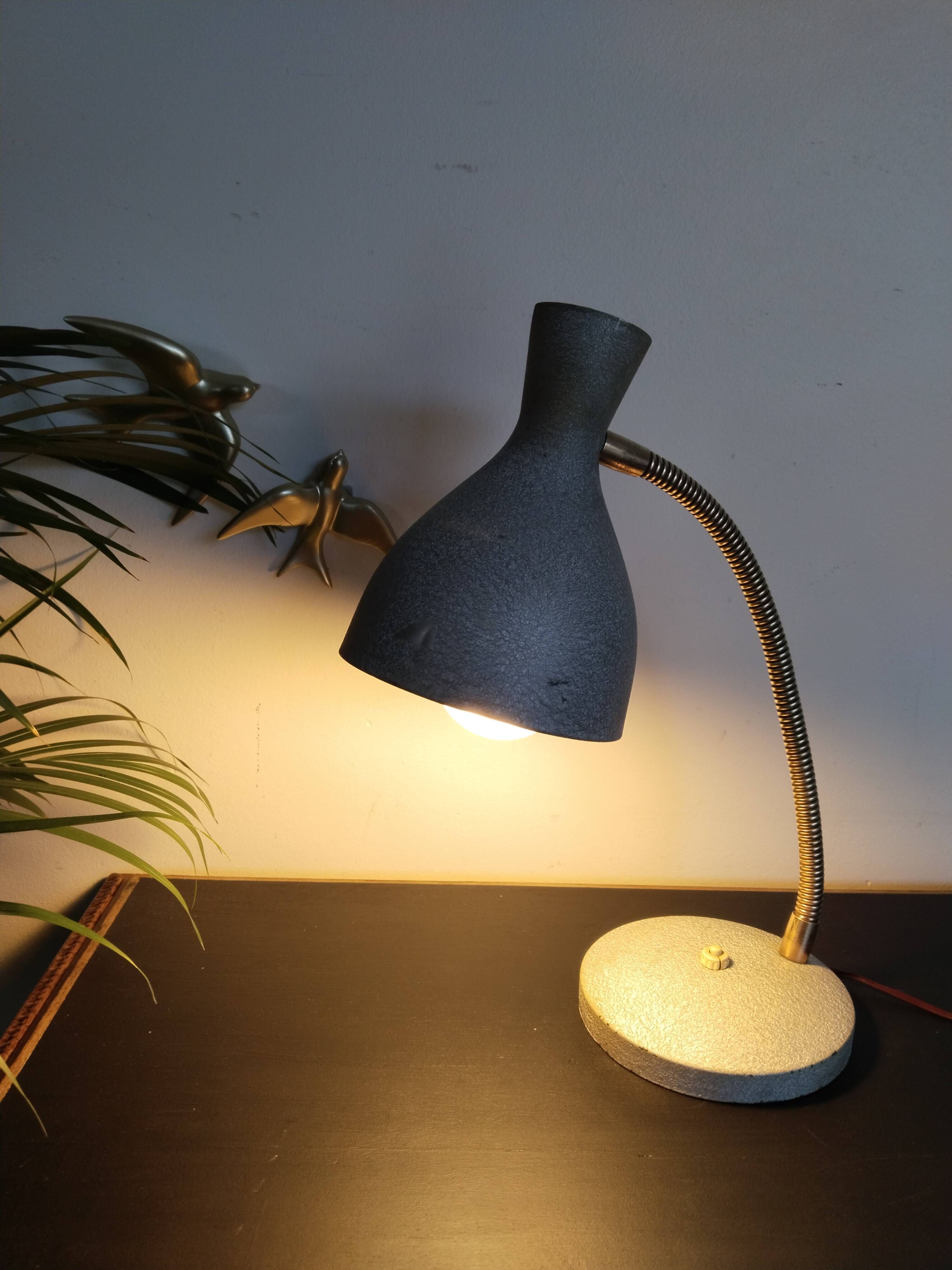 Hammered gray cocotte desk lamp, vintage French, 1940s
