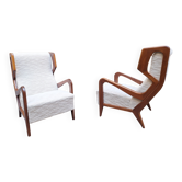Armchairs Wooden Ears Model in White Boucle by Gio Ponti for Manifattura Artigianale Italiana, 1990s, Set of 2