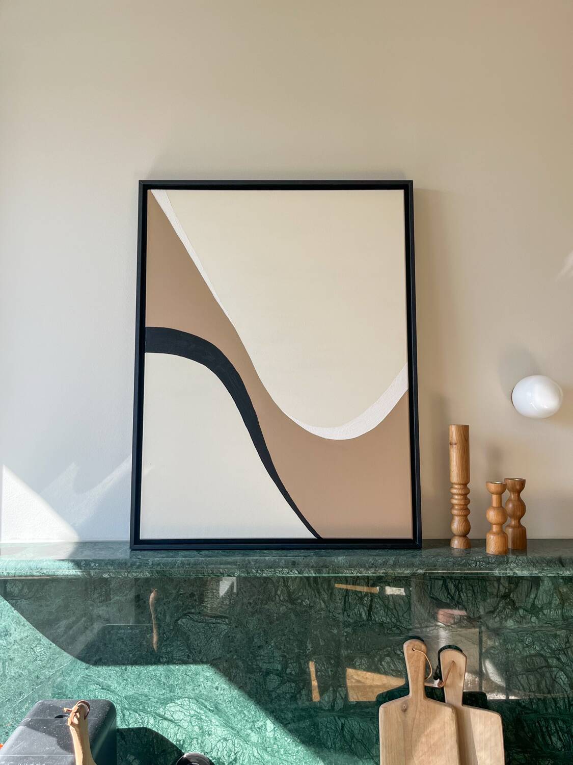 Beige, taupe and black relief painting