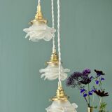 Vintage triple tulip pendant light in frosted glass in the shape of flowers