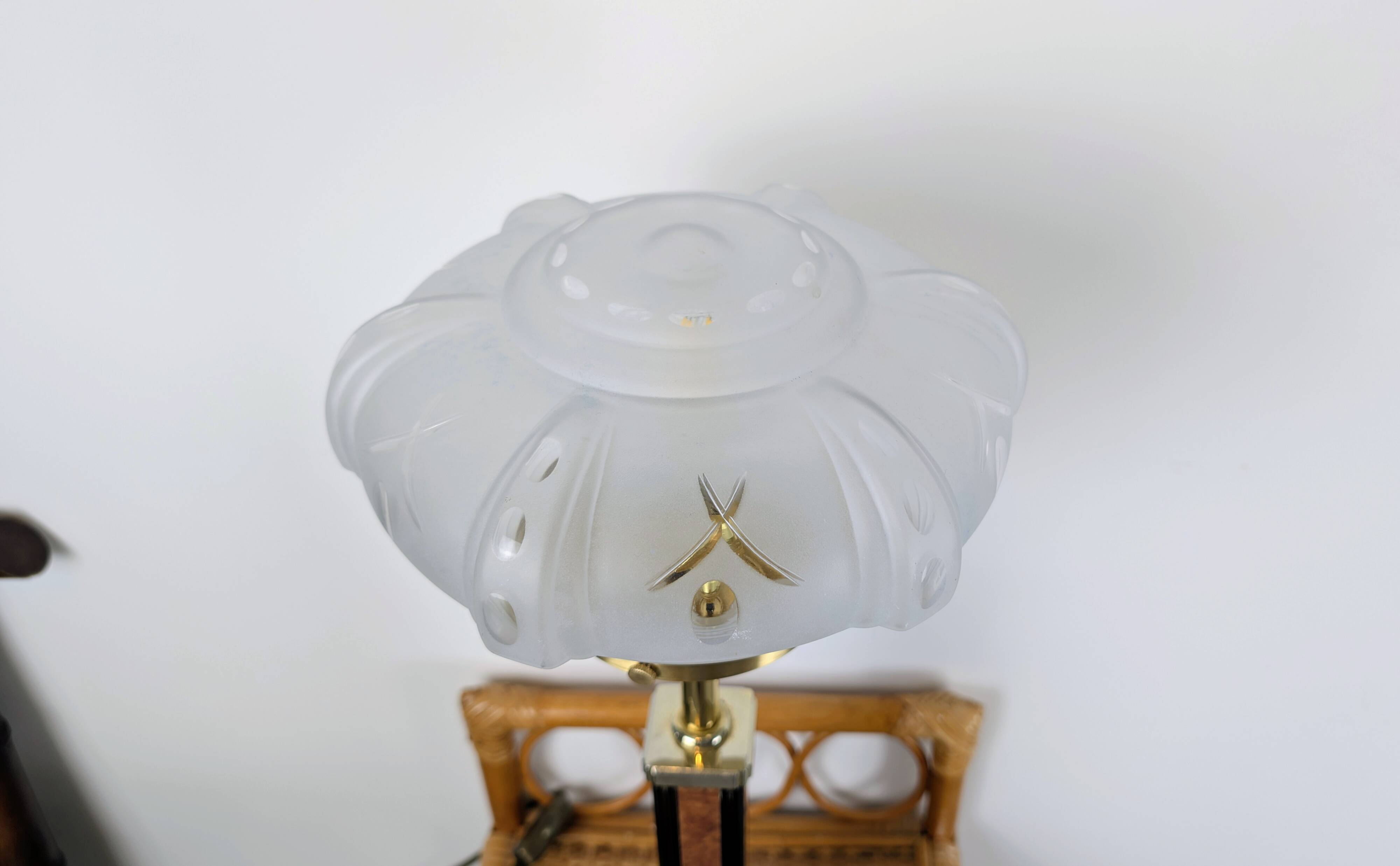 Lampe de table Art Déco pied Monteuse N°25 et verre opalin