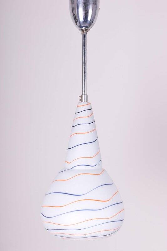 Mid-Century Czech Chromed Steel and Milk Glass Pendant Light, 1960s