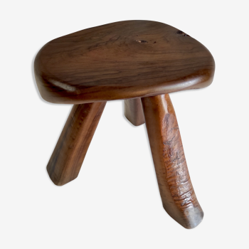 Brutalist tripod stool in solid elm