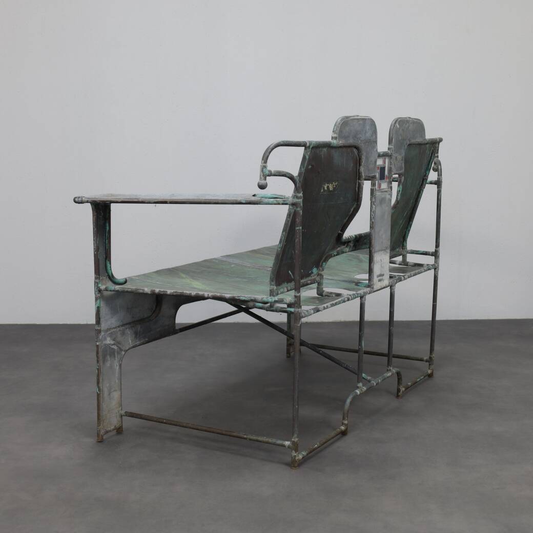 Sculptural bench in copper, zinc and stained glass by Cor de Ree, The Netherlands, 1999