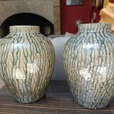 Pair of glazed and veined stoneware vases