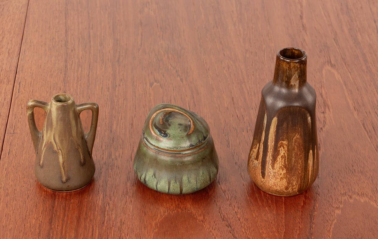 Lot de 3 céramiques Denbac Art-Déco en grès flammé 1930.