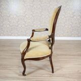 Set of Antique Walnut Chairs in Beige Upholstery, 1890s