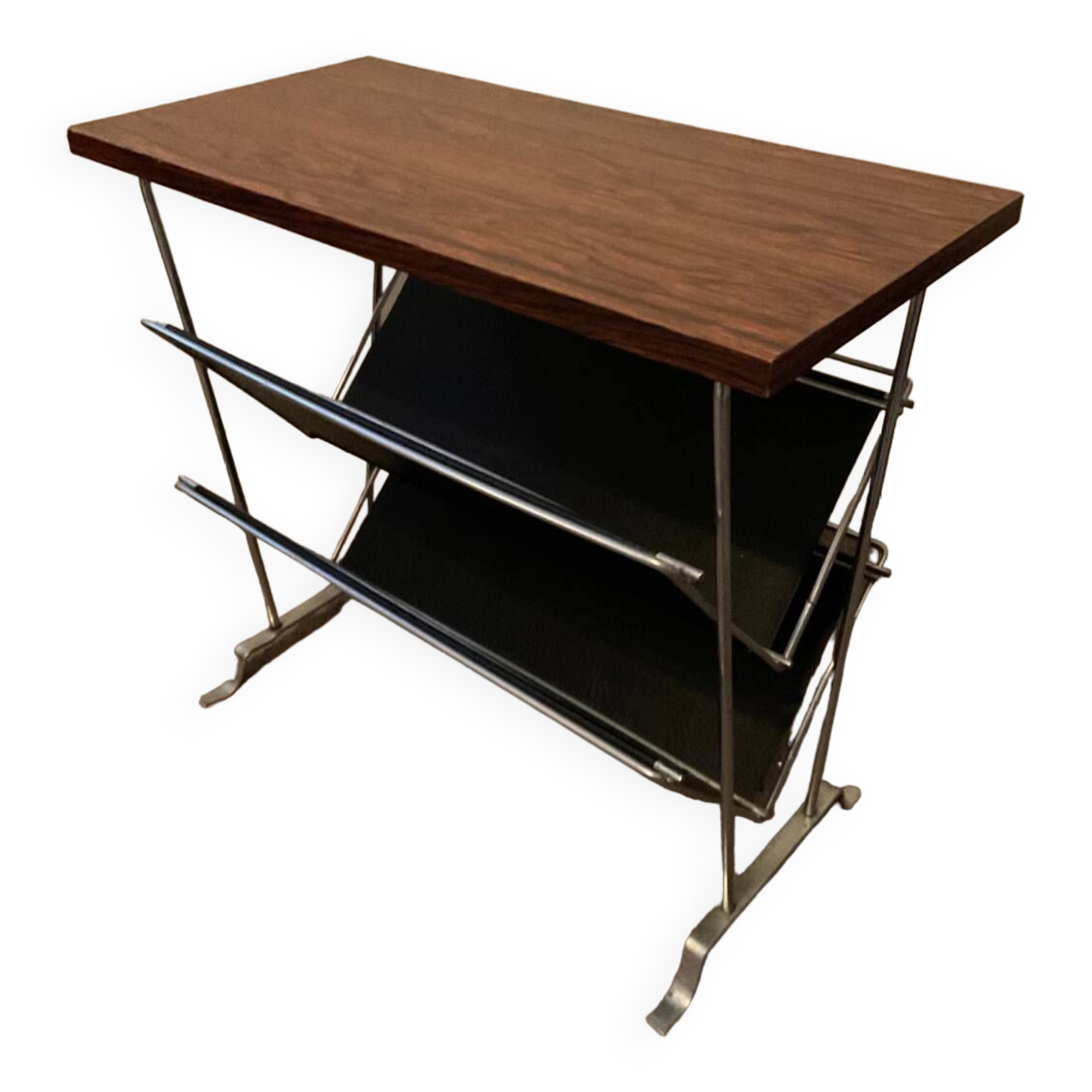 Vintage magazine rack with side table