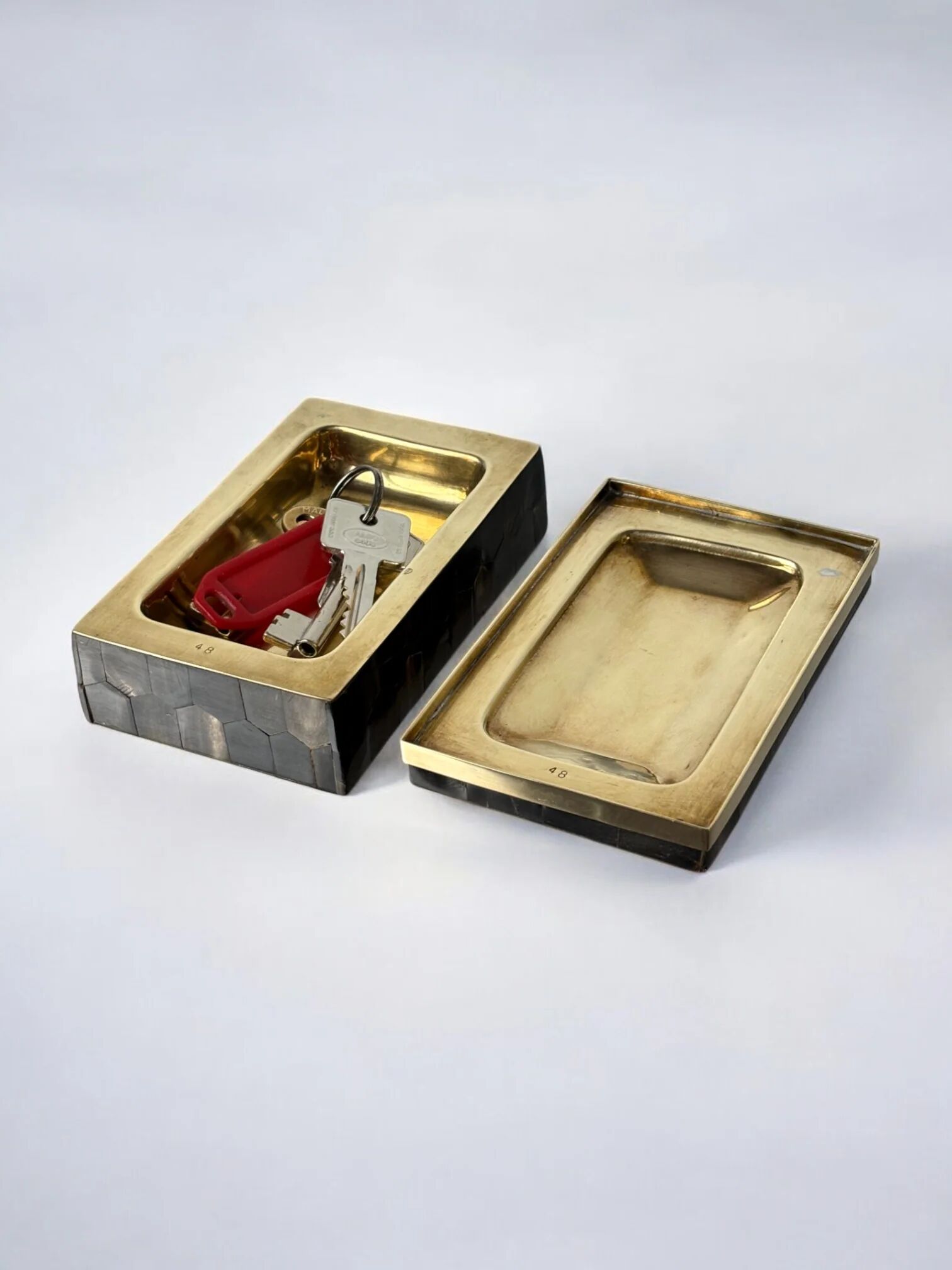 Tessellated faux tortoiseshell & brass jewellery box, Italy, 1970s