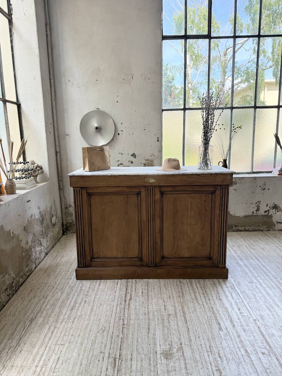 Oak and marble counter 1950
