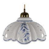 1980s Vintage Hand-Painted Portuguese Pierced Pottery Pendant Lamp