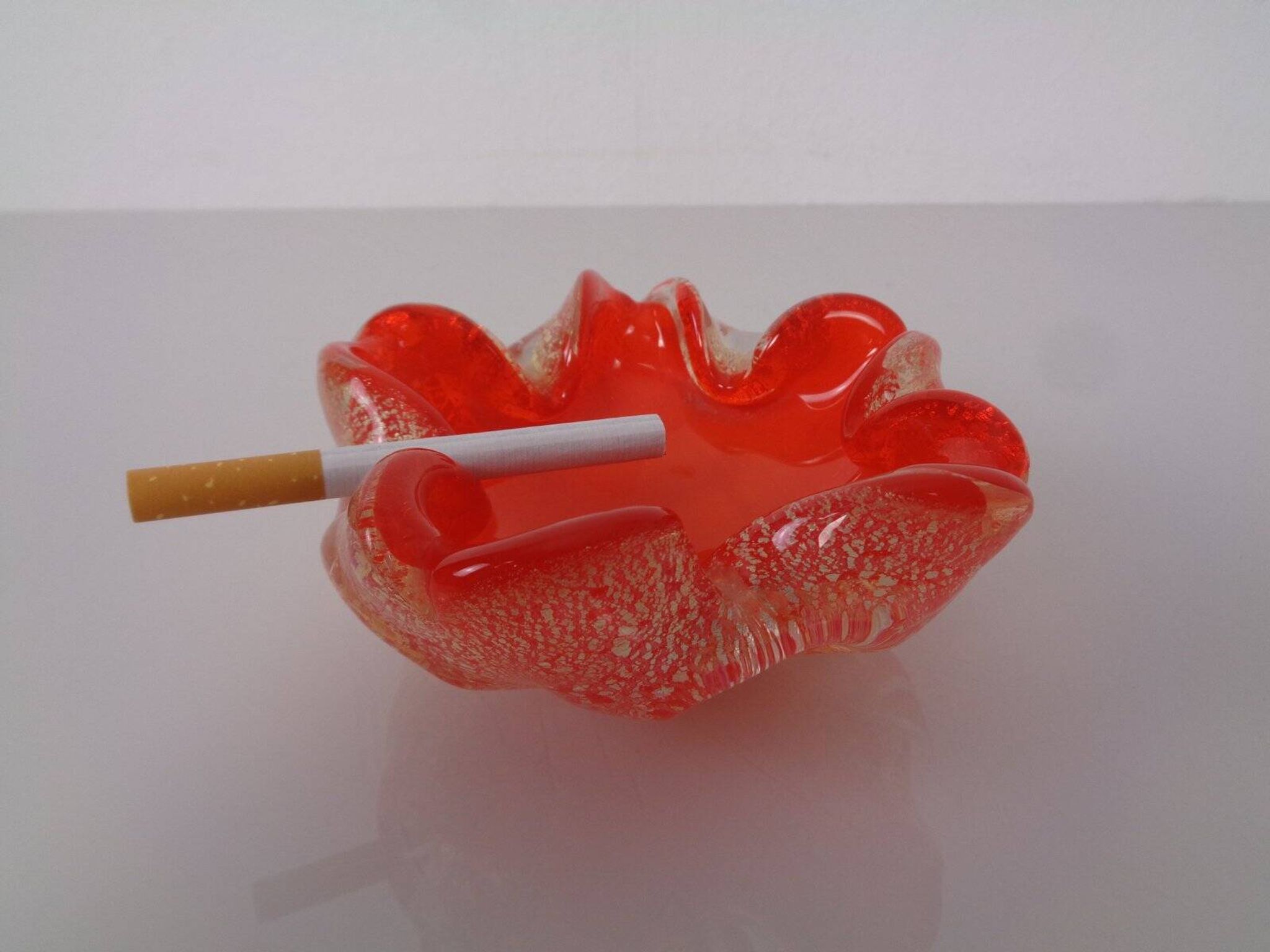 Red & Silver Murano Glass Ashtray by Barovier & Toso, Italy, 1960s