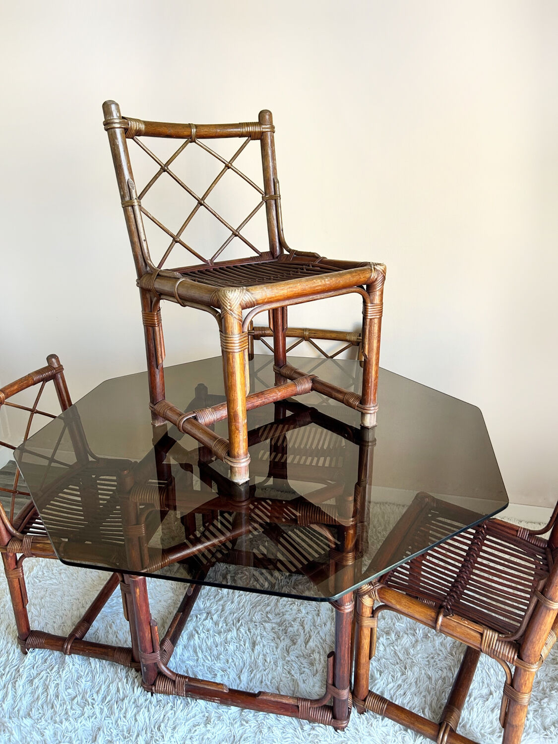 70s bamboo table and chairs