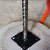 Screw stool red ironwork 1960 wooden seat