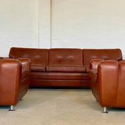 Vintage Danish mid-century Svend Skipper leather club chairs 1970s