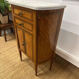Small half-moon chest of drawers in Louis XVI style – marquetry and marble top