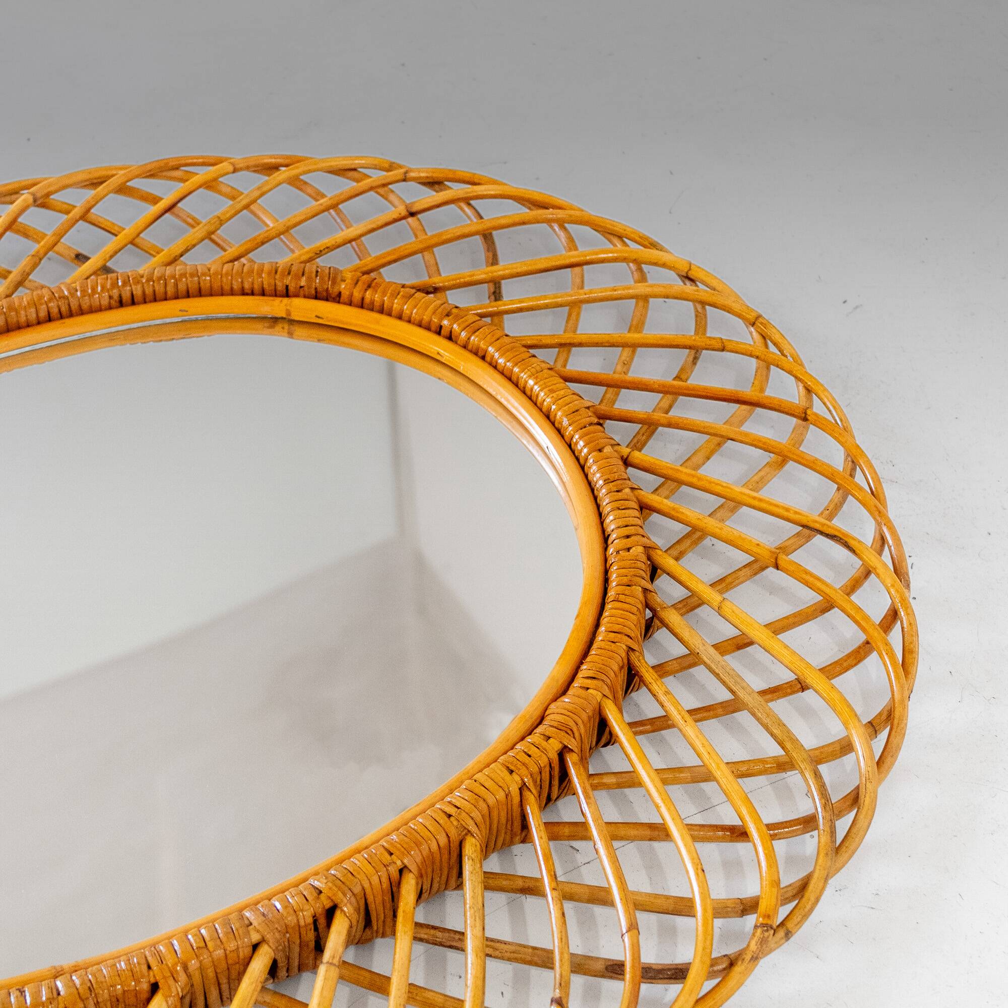 Mid- Century Modern Sunburst Bamboo Mirror, Franco Albini, Italy 1960s