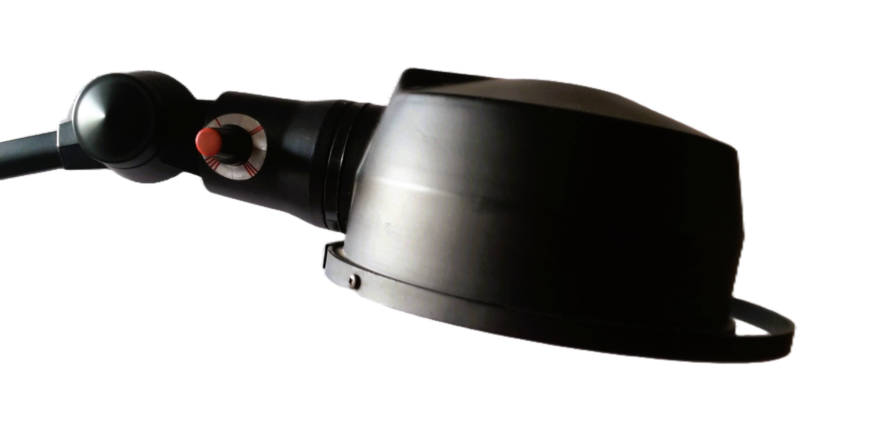 Old black Jieldé workshop lamp with clamp, 2 arms (35 and 50cm) - E27 150W.