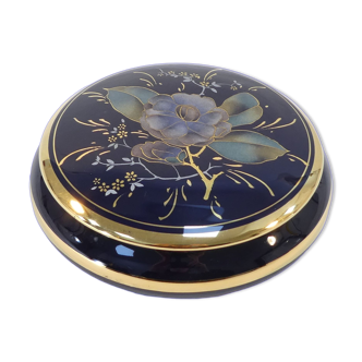 Round porcelaIne de LIMOGES oven blue and golden flower decoration