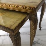 Heavy Onyx Marble Nesting Brass Tables