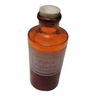 Antique Amber Glass Apothecary Jar: Pulvis Cubeboe