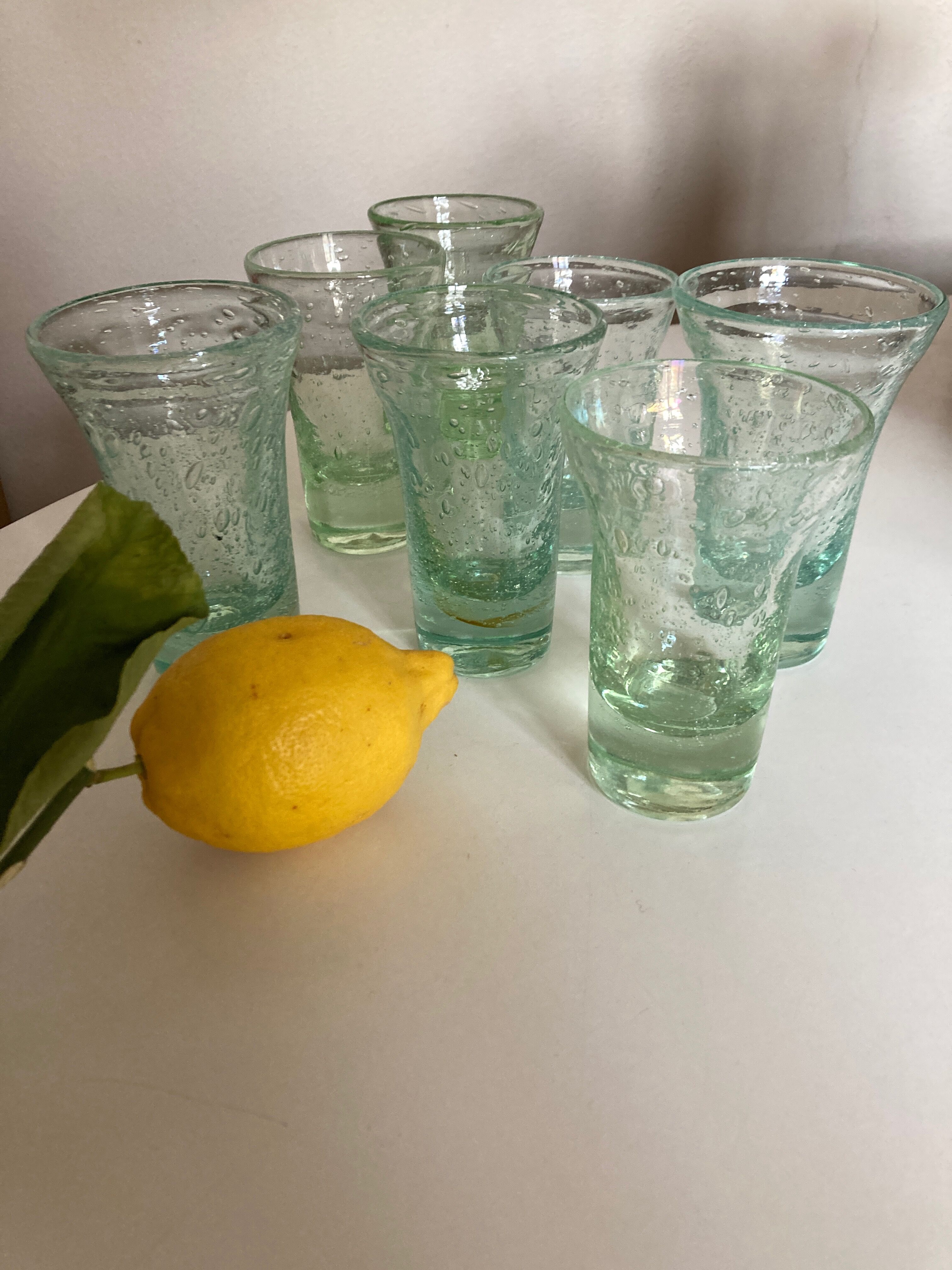 Set of 7 Biot cups in bubbled glass 1970