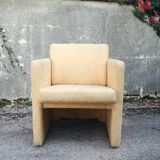 Cubist-inspired armchair with patterned fabric