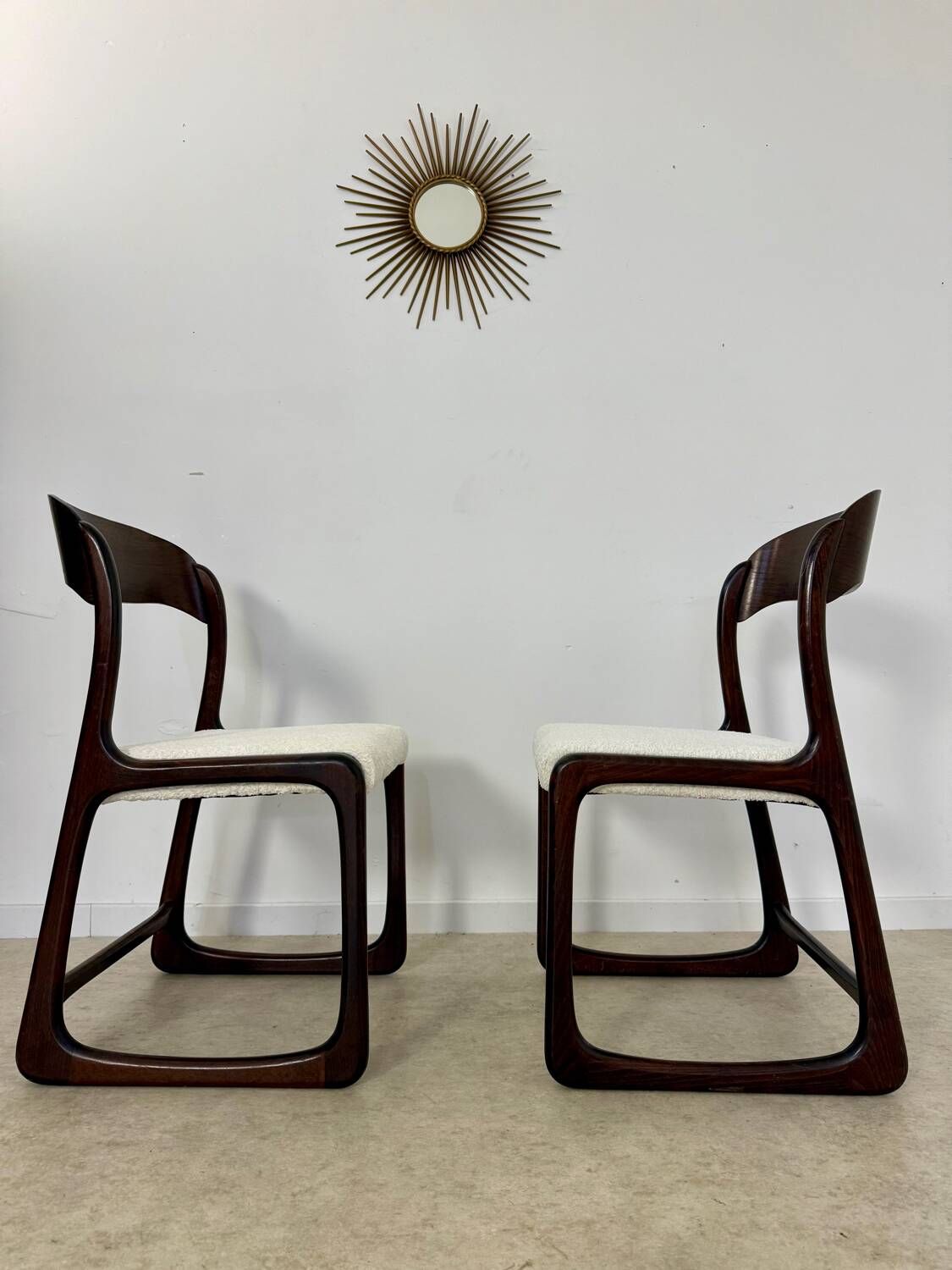 Set of 2 Baumann sled chairs in wood and terry fabric, 60s design