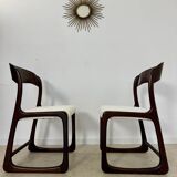 Set of 2 Baumann sled chairs in wood and terry fabric, 60s design