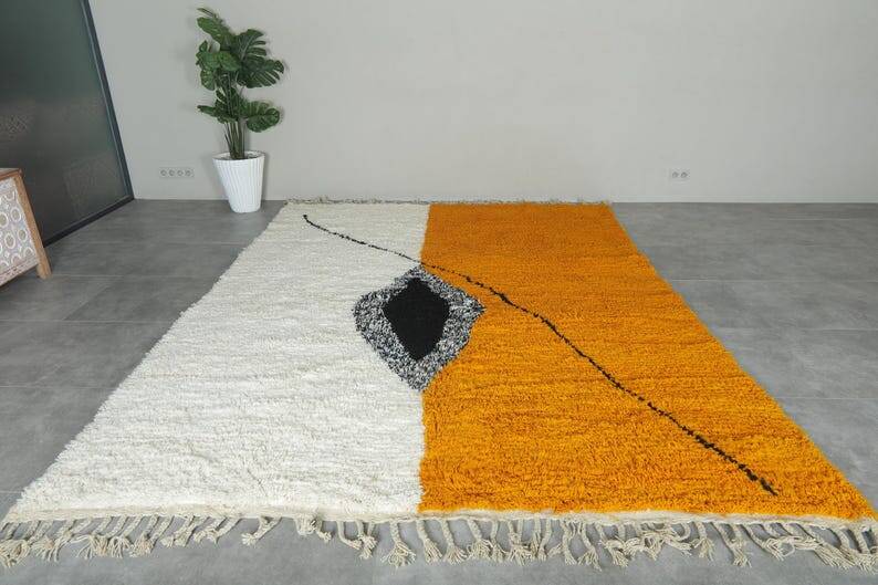 Abstract Moroccan rug, yellow and white, 150/250