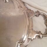 Very large quadripod oval serving tray in rococco style/silver metal